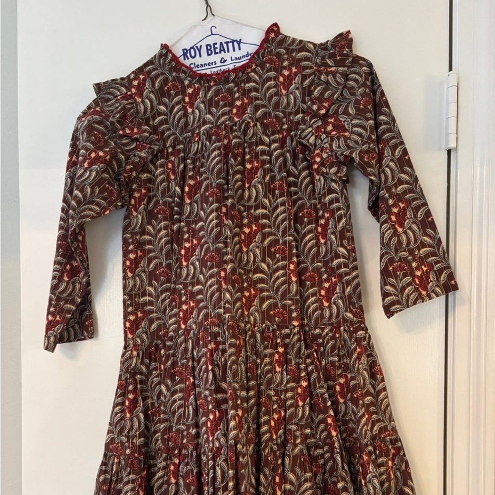 Pink Chicken Brown and Red Floral Kids Dress